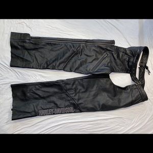 Black leather Harley-Davidson chaps